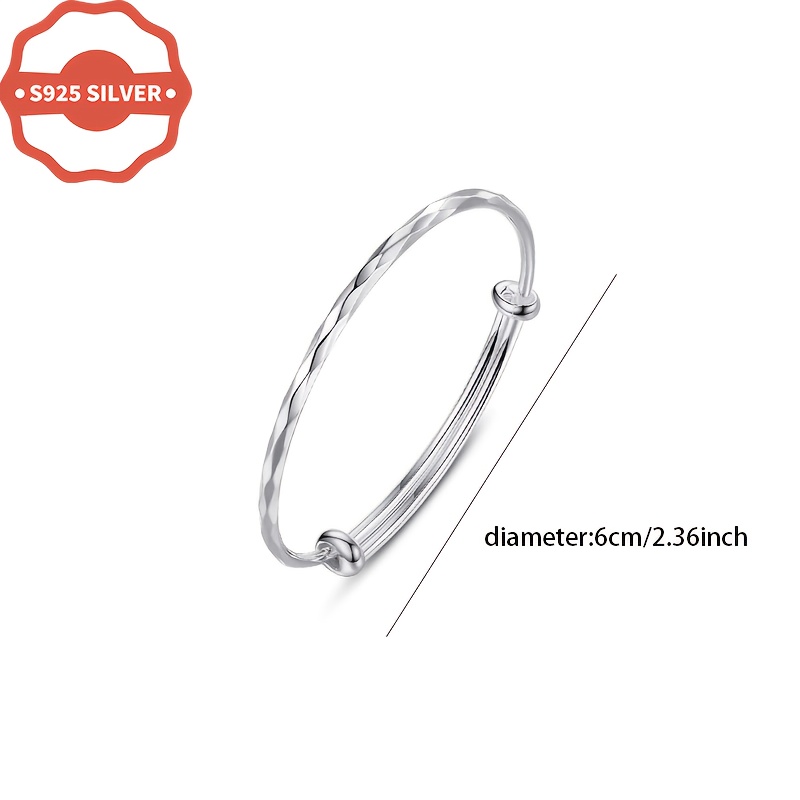 Women's 925 Hypoallergenic Cut-Face Bracelet, Adjustable Bangle